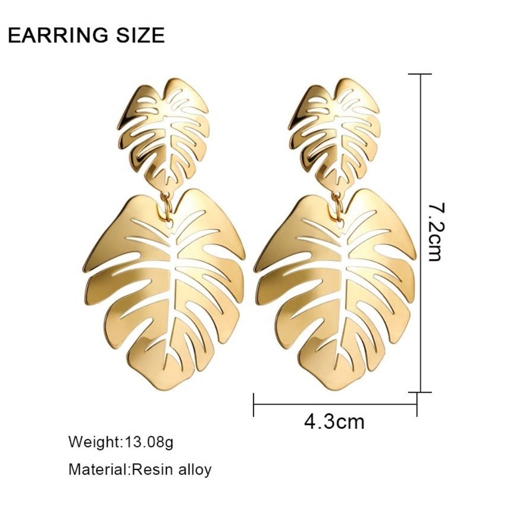 Gold Hollow tree leaves long pendant earrings - Picture 3 of 3